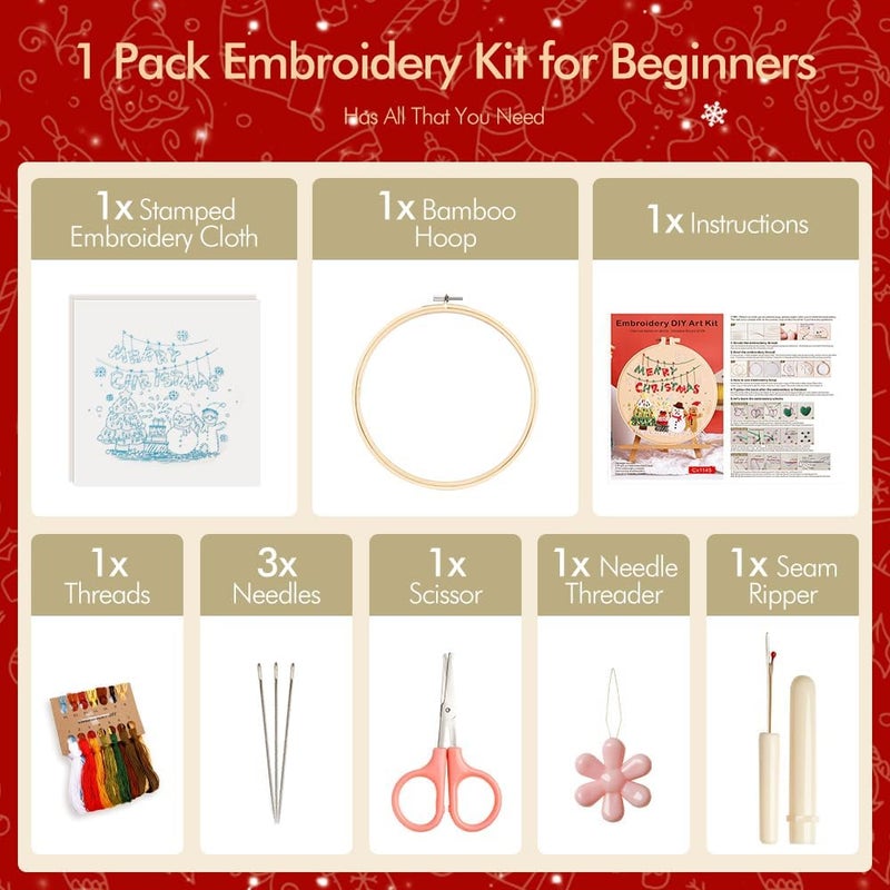 wtisan Christmas Embroidery Kits: 1 Pack Cross Stitch Kit for Beginners Adults, DIY Ornaments Craft Kit with All Tools & Instructions, Stamped Hand Embroidery Starter Kit for Holiday Crafts & Xmas Home Decor - Image 3